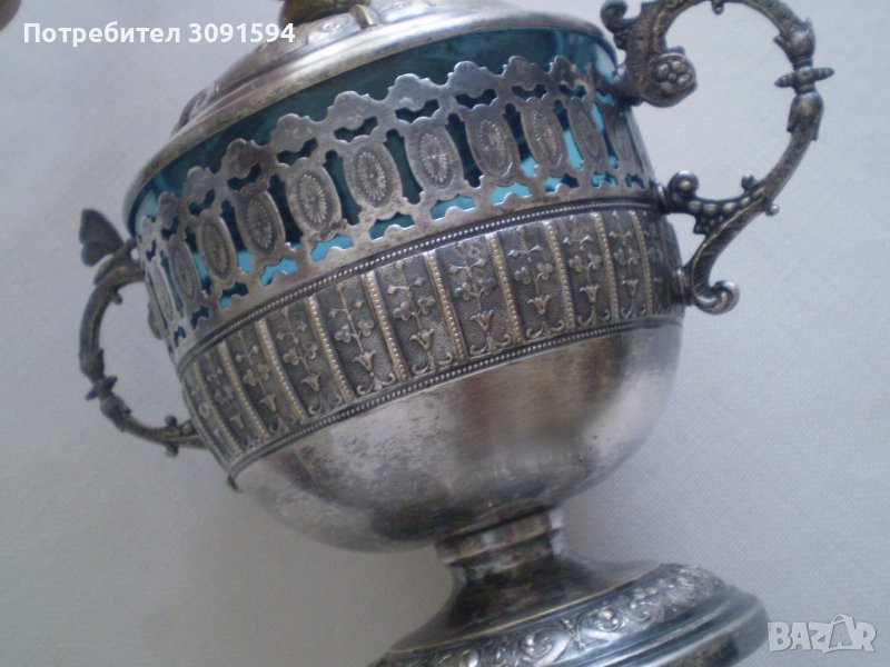 Стара захарница бонбониера  ВМФ Уникат с оригиналното стъкло  wmf, снимка 1