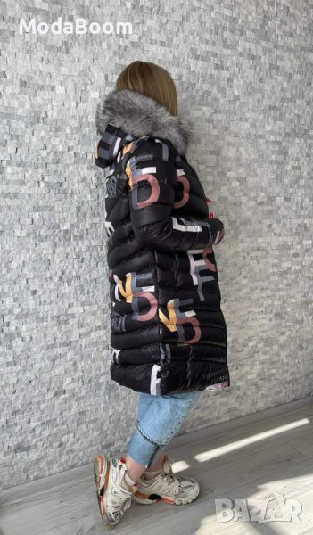 🦊Fendi стилно дамско дълго зимно яке с естествен косъм от лисица на качулката🦊, снимка 1