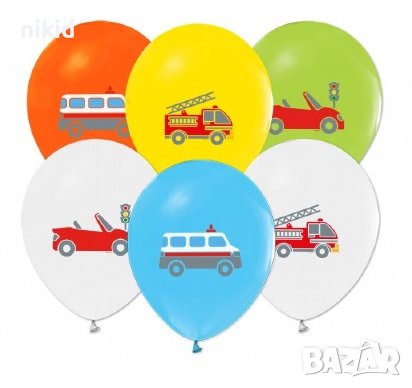 Кола Автомобил линейка пожарна превозни средства Обикновен надуваем латекс латексов балон парти хели, снимка 1