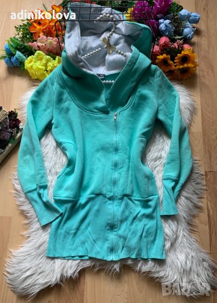 Суитшърт мента с голяма качулка, снимка 1