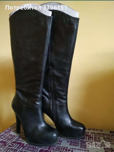 Дамски ботуши с висок ток, естествена кожа, снимка 1