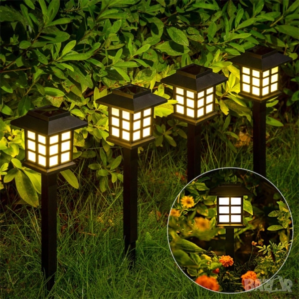 Комплект от 6 броя соларни LED лампи за двор и градина / Височина на соларната LED лампа: 27 см.; Ра, снимка 1