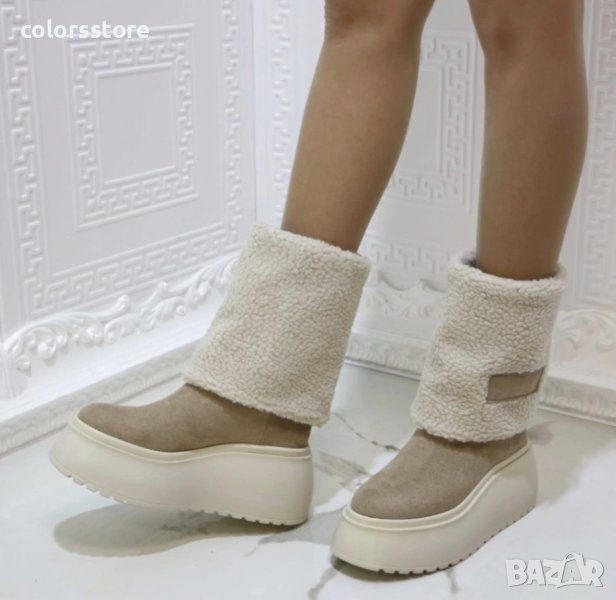 Боти на платформа - тъмнобежов велур - BPK1, снимка 1