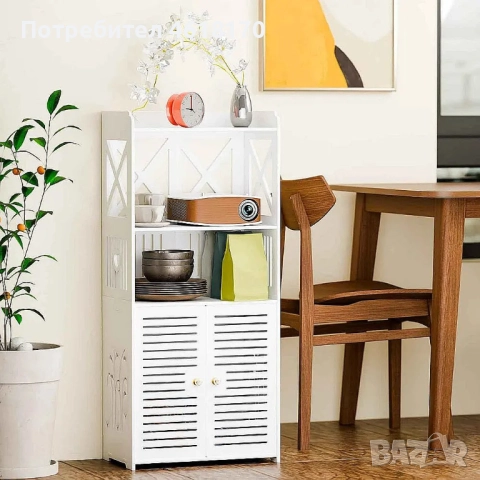 Органайзер за баня с 2 шкафчета за скрито съхранение, 3 рафта и 3 закачалки за хавлии - издържлив на, снимка 8 - Органайзери - 52038156