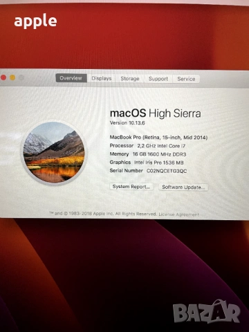 15,4" Core i7 MacBook Pro A1398 (Mid-2014 (IG) -i7/16GB RAM/256GB SSD, снимка 9 - Лаптопи за дома - 34746722