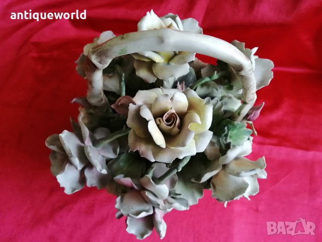 CAPODIMONTE Стара Порцеланова Кошница с Цветя ,Маркирана, снимка 4 - Антикварни и старинни предмети - 38563242