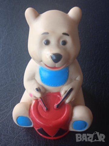 Стара гумена играчка мече с барабан, снимка 3 - Колекции - 43119292