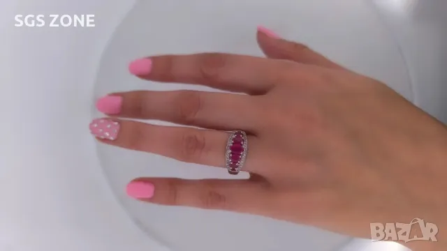 Сребърен Пръстен с Рубин, Сапфир, Изумруд с Прозрачен Топаз , снимка 6 - Пръстени - 50310475