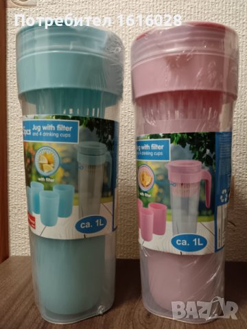 Кана за лимонада,чай,вода с цедка,с капак и 4 чаши.Къмпинг,пикник,парти., снимка 4 - Термоси - 44132440