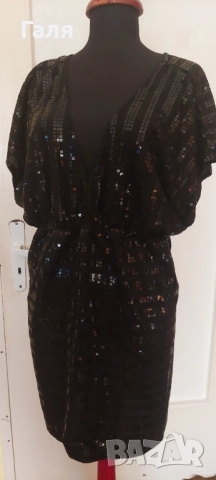 Къса рокля или туника с пайети,  черна, размер 14, снимка 2 - Рокли - 52164833