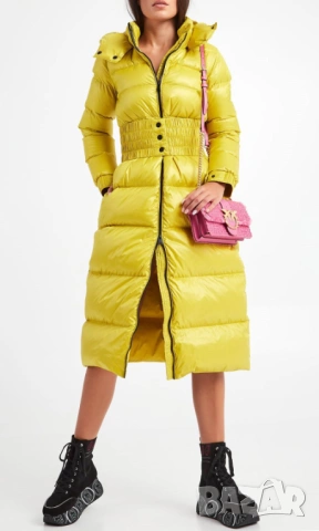 TWINSET НОВО! Дамско Зимно Палто Дълго Пухено Яке Пух Жълто-Зелено M-L, снимка 5 - Якета - 53226484