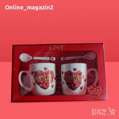 Комплект за двама с 2 порцеланови чаши и 2 лъжички, снимка 1