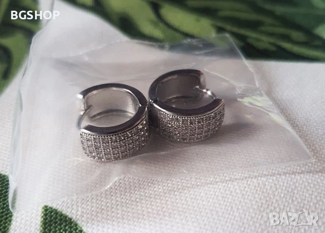 Bling Bling обеци халки с 4 реда камъни - Silver, снимка 3 - Обеци - 37705214