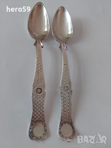 Две стари сребърни 900 проба Османски(Турски) лъжички/Лъжичка сребро 900/, снимка 3 - Аксесоари за кухня - 39705264