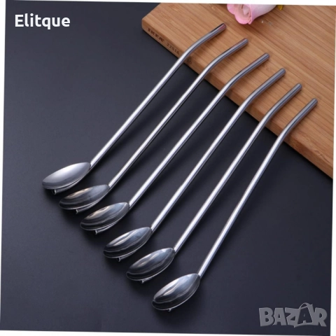 Комплект от 6 броя метални лъжици със сламки 2в1 + ПОДАРЪК ЧЕТКА  -  ПРОМОЦИЯ -, снимка 4 - Други - 52903157