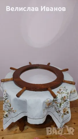 Ретро дървено огледало за стена във формата на корабен рул. Перфектно състояние., снимка 10 - Антикварни и старинни предмети - 47898048