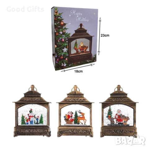 Коледна лампа фенер със сняг и LED светлина – различни модели с Дядо Коледа и снежен човек, снимка 2 - Декорация за дома - 52235107