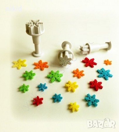 3 бр малка снежинка снежинки пластмасови резци с бутало релефни форми тесто фондан резец форма