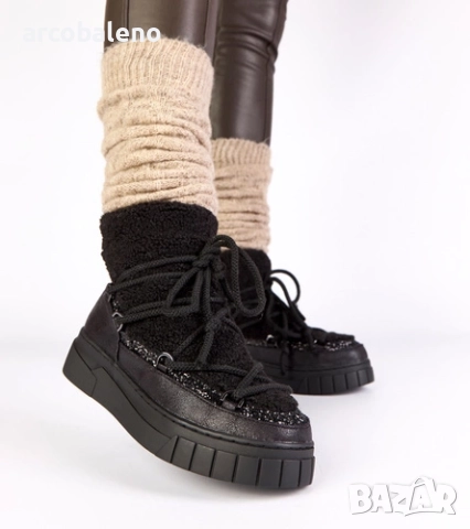 Дамски снежни боти с брокат и подплата от кожа Esmee, 2цвята , снимка 4 - Дамски боти - 52425042