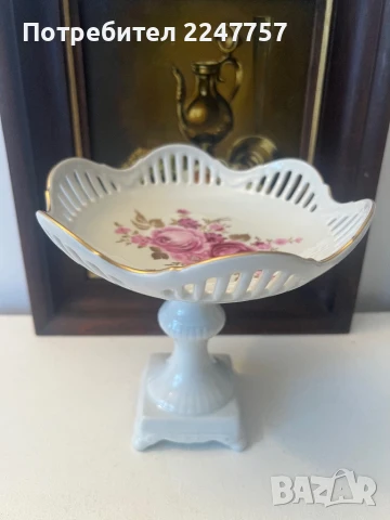 Винтидж порцеланова купа Lichte GDR с рози и позлата, снимка 1