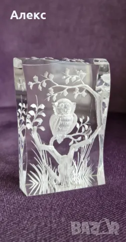 Изящно триизмерно преспапие– Бухал., снимка 5 - Статуетки - 47650534