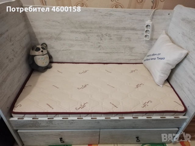 Детско дървено легло с функция люлка+матрак 60/120