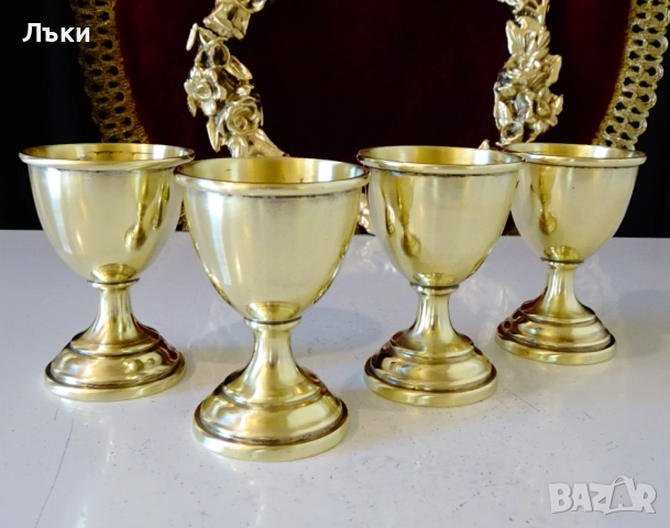 Чаши за ракия от месинг,на столче., снимка 4 - Антикварни и старинни предмети - 52258792