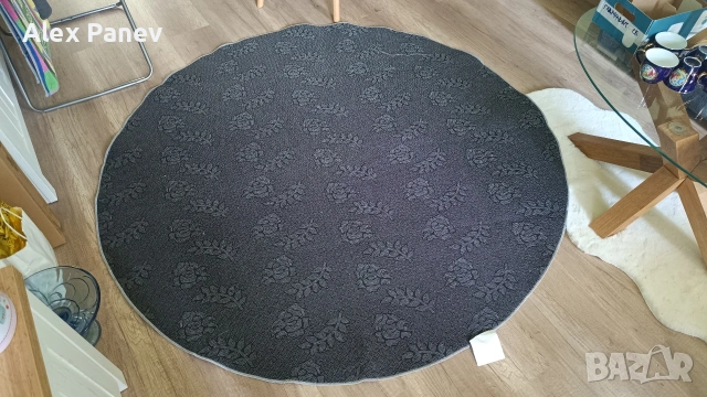 Кръгъл бежов килим - 160см, снимка 4 - Други - 53584794