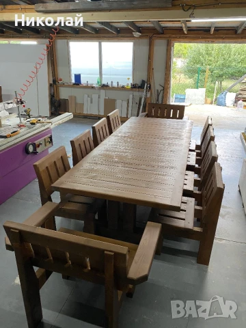 Дървена маса със столове, снимка 2 - Маси - 50909585