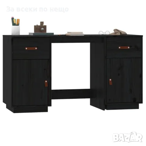 Бюро с шкафове, черно, 135x50x75 см, борово дърво масив, снимка 6 - Бюра - 48749204