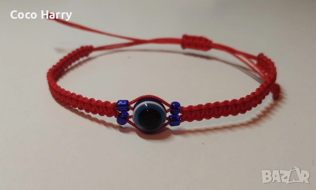 Гривна макраме,със синьо око,ръчна изработка, снимка 4 - Гривни - 52996478