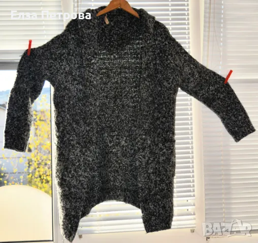 Дълга есенна жилетка, машинно плетена в черно и бяло, снимка 3 - Жилетки - 43018769