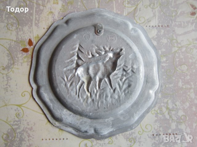 Уникална ловна калаена чиния  за стена елен , снимка 4 - Антикварни и старинни предмети - 26993938