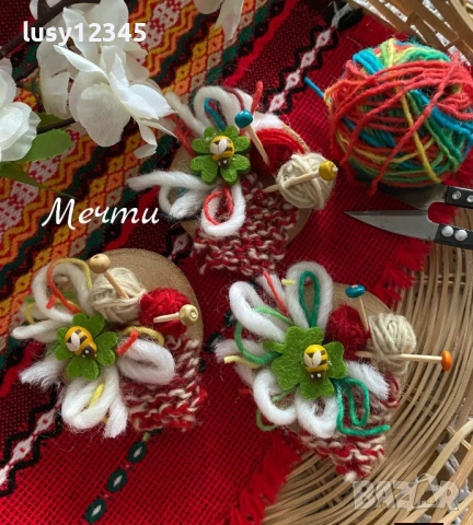 Първомартенски дървени шайбички-магнити!, снимка 2 - Декорация за дома - 53213400