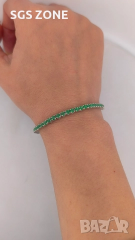 КЛАСИЧЕСКА ТЕНИС ГРИВНА ОТ СРЕБРО 925 СЪС ЗЕЛЕН ТОПАЗ, снимка 7 - Гривни - 52711324