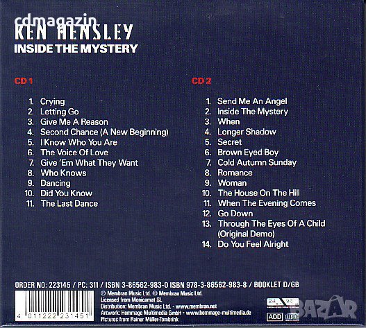 Компакт дискове CD Ken Hensley ‎– Inside The Mystery, снимка 2 - CD дискове - 35233768