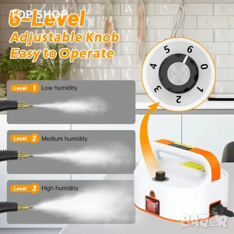 Парочистачка, 2500 W Парочистачка с високо налягане, ръчна, 6 скорости, 4,5 BAR, преносима с четка, снимка 3 - Други стоки за дома - 49636725