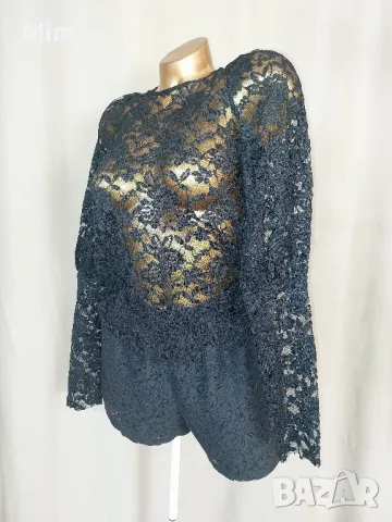 ZARA S/M Черна дантелена блуза с дълъг ръкав , снимка 4 - Блузи с дълъг ръкав и пуловери - 50148723