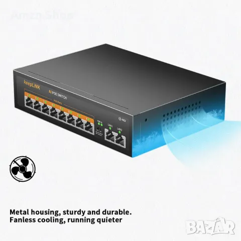keepLiNK 10-портов гигабитов PoE Switch превключвател 8 порта Gigabit PoE+ и 2 гигабитови порта , снимка 5 - Друга електроника - 47693530