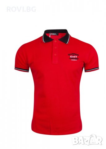 Мъжка тениска с яка 2101 бял, син и червен, снимка 6 - Тениски - 36959978