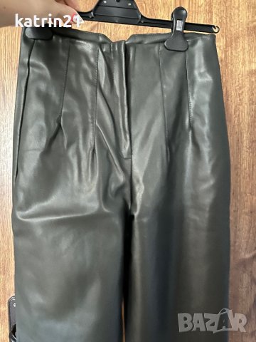 Маслено зелен кожен панталон , снимка 4 - Панталони - 38583024