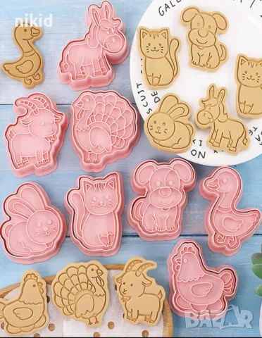 8 бр животни пате магаре паун коте куче заек коза форма резец пластмасови разглобяеми резци форми, снимка 3 - Форми - 49339601