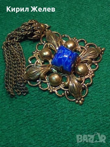 ПРЕКРАСЕН СТАРИНЕН ФИЛИГРАНЕН ПОЗЛАТЕН БРОНЗОВ Ар НУВО ПЕНДАНТ със СКЪПОЦЕНЕН КАМЪК ЛАЗУРИТ 4951, снимка 5 - Антикварни и старинни предмети - 31292797