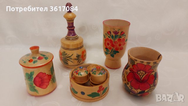 Руски традиционни дървени кутийки, вазички, мини сервизчета, снимка 3 - Антикварни и старинни предмети - 39398213