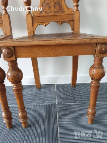 115см дърворезба/2бр чифт стари ретро дървени столове с релефни седалки, снимка 7 - Столове - 50727413