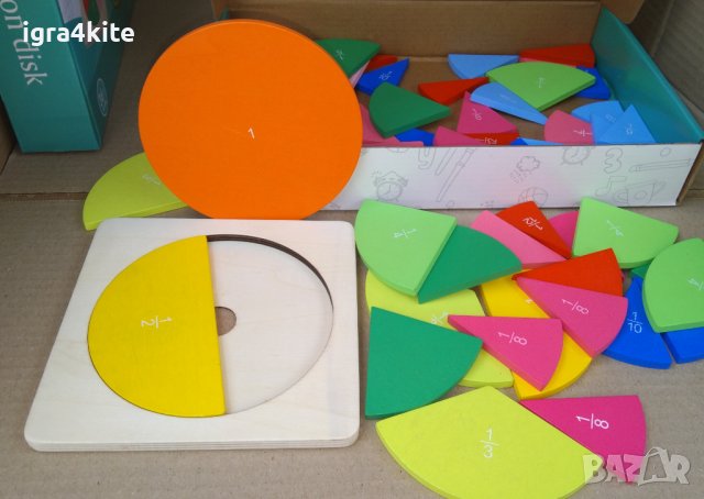 Фракционен диск. Fraction disc Дървена игра геометрия за деления и обучение, снимка 9 - Образователни игри - 36584842