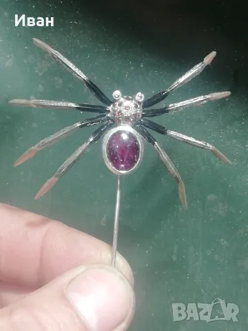 Сребърен паяк с Рубин и Сапфири , снимка 5 - Колиета, медальони, синджири - 48297199