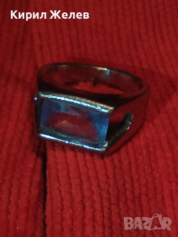 КРАСИВ АРТ ДЕКО ПРЪСТЕН Нерж. СТОМАНА с БЯЛА ПОЗЛАТА и ГОЛЯМ ЮВЕЛИРНО ФАСЕТИРАН САПФИР КРИСТАЛ 20287, снимка 2 - Пръстени - 37463846