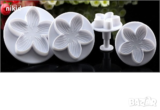 Плумерия Франджипани 4 бр Резци цвете цветя с бутало пластмасови форми за фондан декор торта, снимка 2 - Форми - 36547999