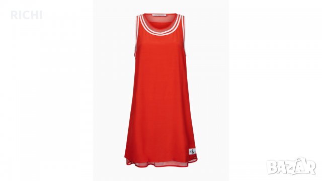 CALVIN KLEIN DOUBLE LAYER A-LINE DRESS – нова рокля оранжево-червена, снимка 2 - Рокли - 33182046